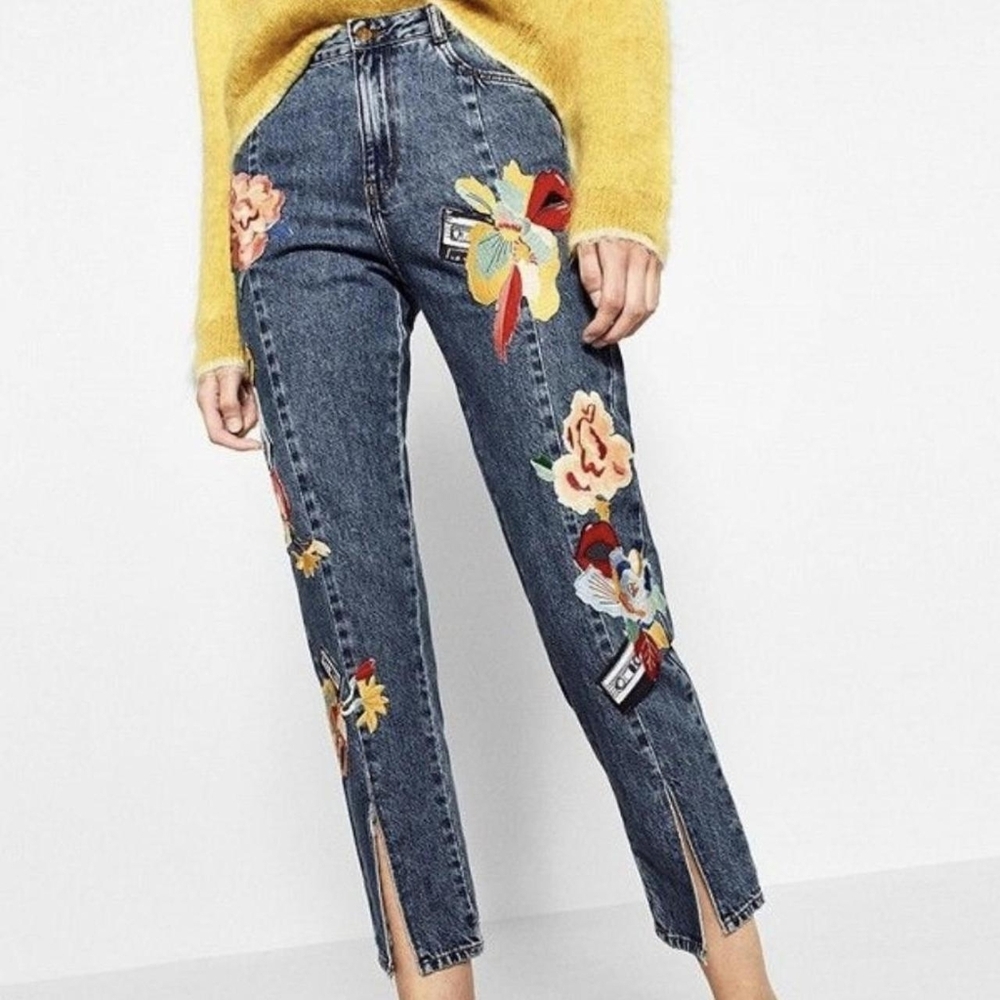 Zara TRF Patch Embroidered Jeans